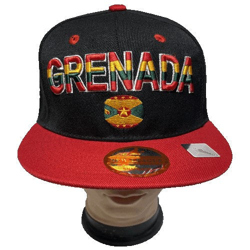 Grenada Snap Back Cap Plain Peak Black & Red