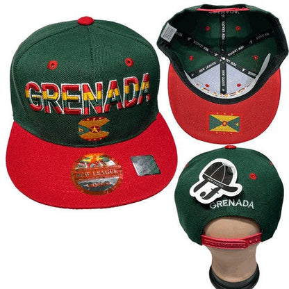 Grenada Snap Back Baseball Cap in Green/Red