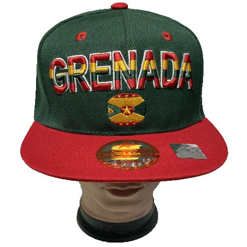 Grenada Snap Back Cap Plain Peak Green & Red