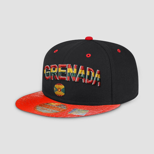 Grenada Snakeskin Snap Back Baseball Cap in Black/Red