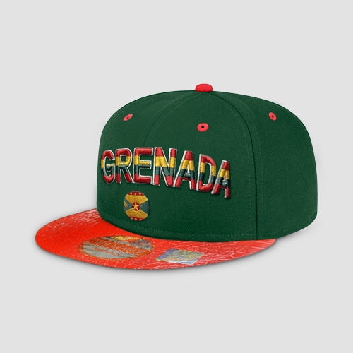 Grenada Snakeskin Snap Back Baseball Cap in Green/Red