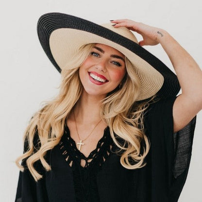 SP-PRI20250212734401 Chain Band 2 Tone Floppy Straw Hat in Natural & Black