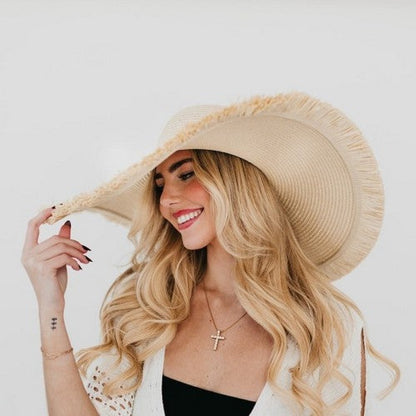 Lake Shore Drive Oversize Fringe Straw Hat in Natural