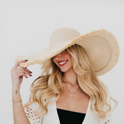 Lake Shore Drive Oversize Fringe Straw Hat in Natural