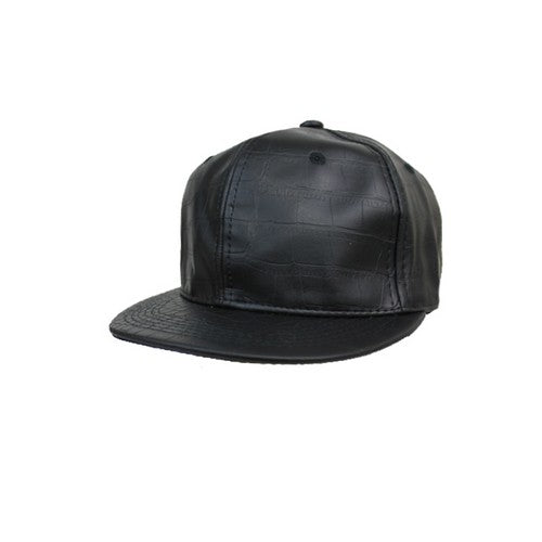 BC-329 Faux Croc Leather Snap Back Cap Black