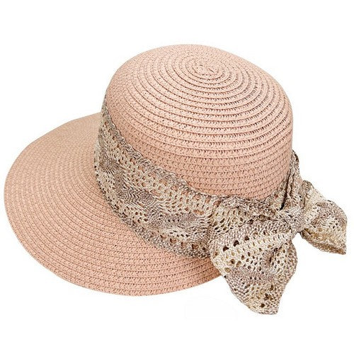Crochet Bow Back Straw Hat in Pink