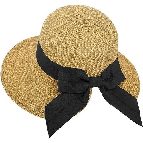 20132 Straw Visor with Black Bow Brown