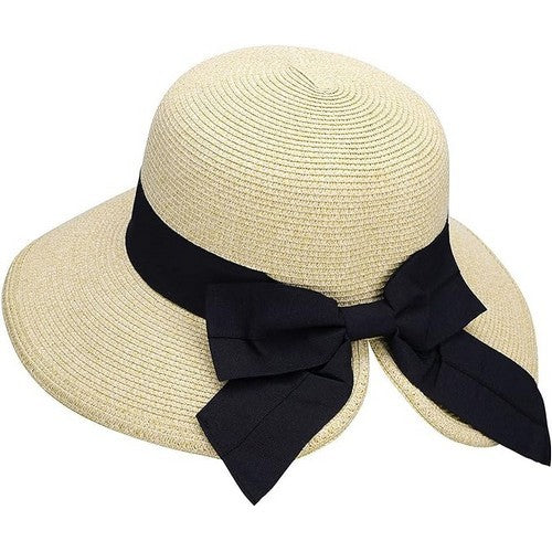 20132 Straw Visor with Black Bow Natural