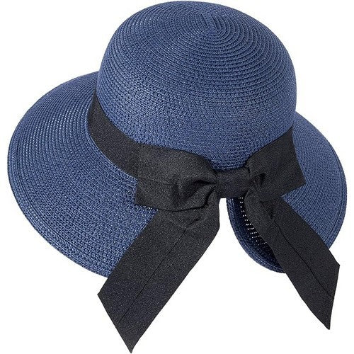 20132 Straw Visor with Black Bow Navy