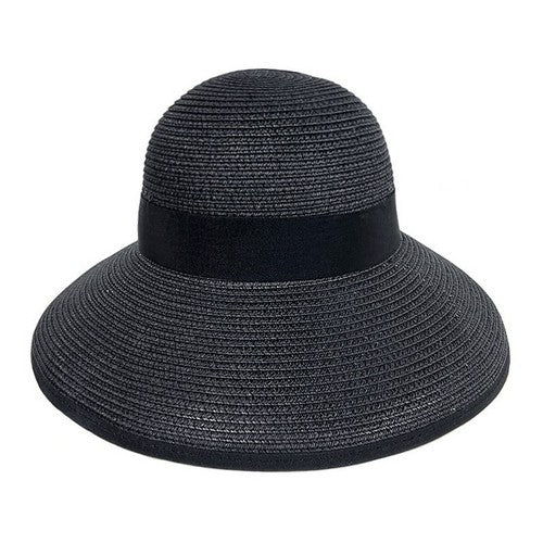 Bow Back Ponytail Straw Hat in Black