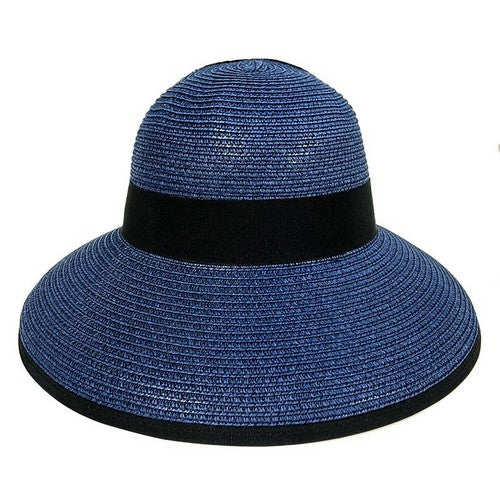 Bow Back Ponytail Straw Hat in Navy