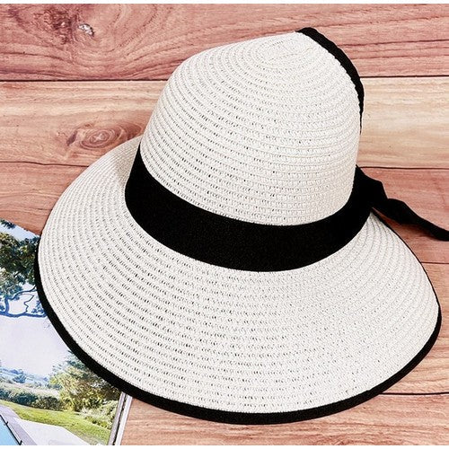 Bow Back Ponytail Straw Hat in White