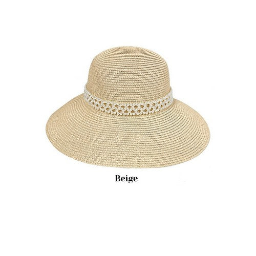 AL-PEARL-34-C Pearl Band Straw Hat in Beige