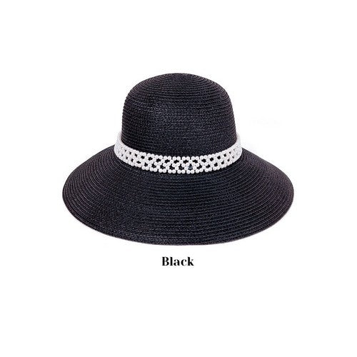 AL-PEARL-34-C Pearl Band Straw Hat in Black