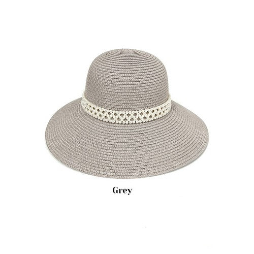 AL-PEARL-34-C Pearl Band Straw Hat in Grey