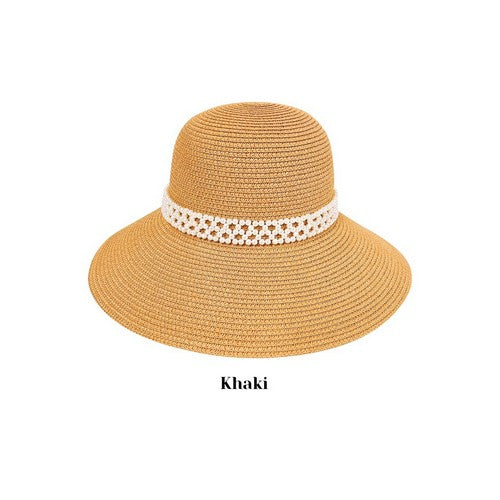 AL-PEARL-34-C Pearl Band Straw Hat in Khaki