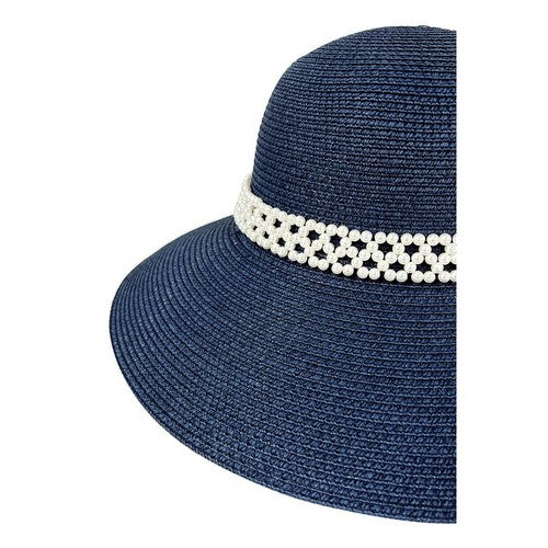 Pearl Band Straw Hat in Navy