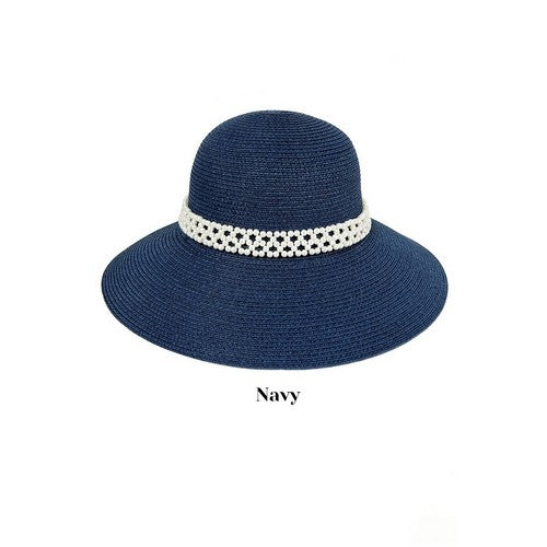 AL-PEARL-34-C Pearl Band Straw Hat in Navy