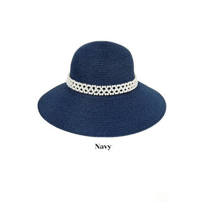 AL-PEARL-34-C Pearl Band Straw Hat in Navy