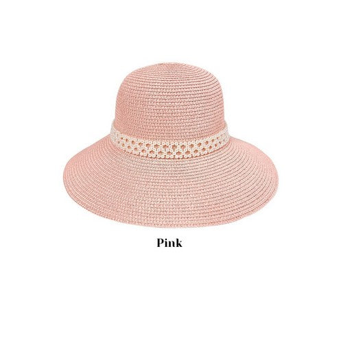 Pearl Band Straw Hat in Pink