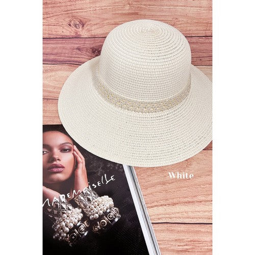 AL-PEARL-34-C Pearl Band Straw Hat in White
