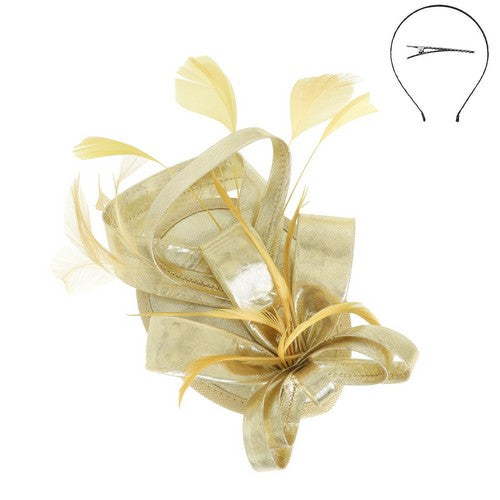 HTH2942 Feather Hat Fascinator in Gold