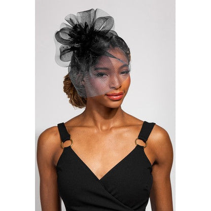 HTH2723 Veil Bow Fascinator in Black