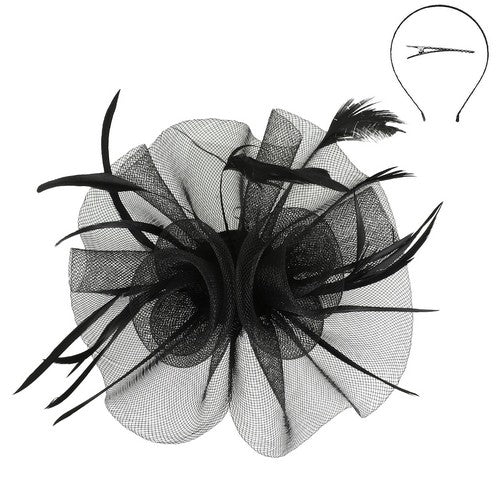 Feathered Sheer Mesh Fascinator in Black