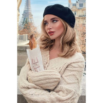 Wool Beret Hat in Black