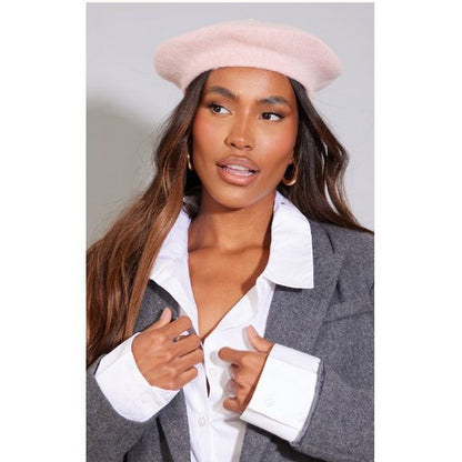 Wool Beret Hat in Baby Pink