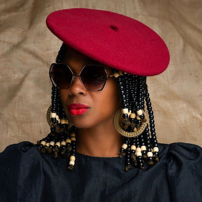 Wool Beret Hat in Burgundy