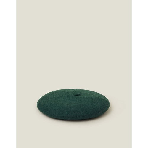 Wool Beret Hat in Dark Green
