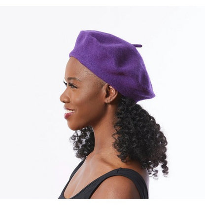 Wool Beret Hat in Dark Purple