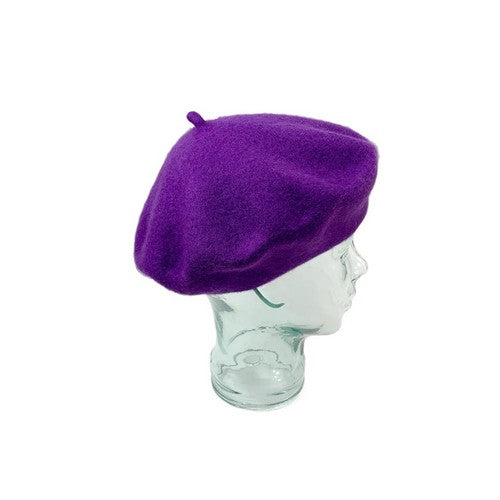 Wool Beret Hat in Dark Purple