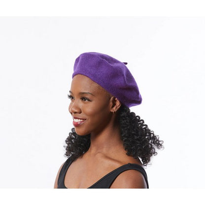 Wool Beret Hat in Dark Purple