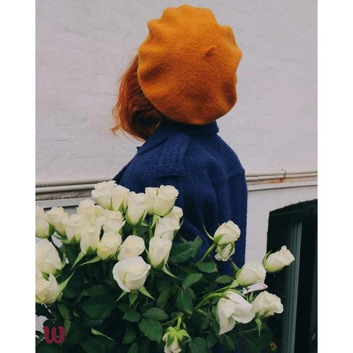 Wool Beret Hat Dark Mustard