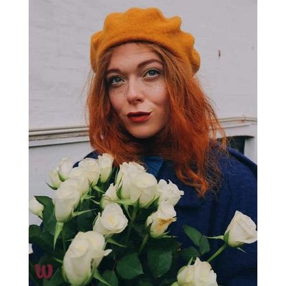 Wool Beret Hat Dark Mustard
