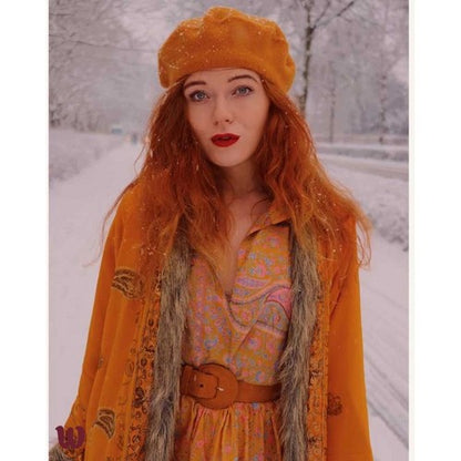 Wool Beret Hat Dark Mustard