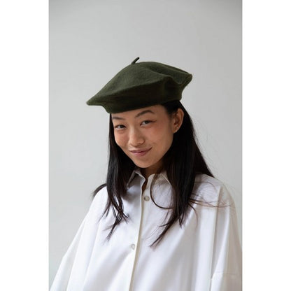 Wool Beret Hat in Olive Green