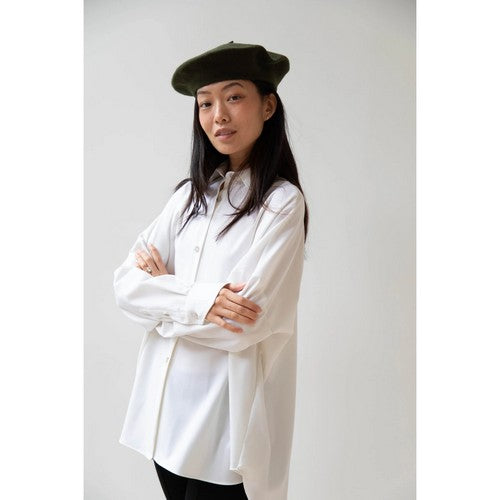 Wool Beret Hat in Olive Green