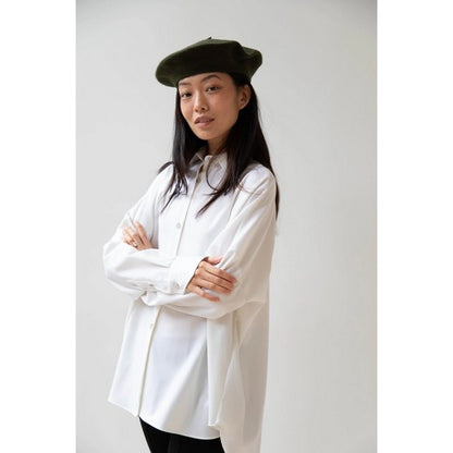 Wool Beret Hat in Olive Green