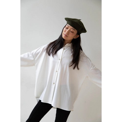 Wool Beret Hat in Olive Green