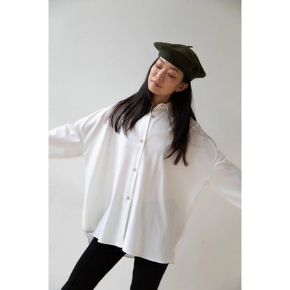 Wool Beret Hat in Olive Green