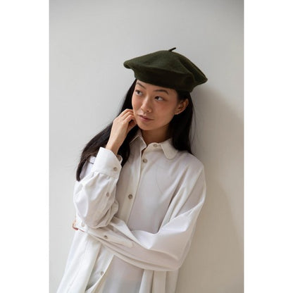 Wool Beret Hat in Olive Green