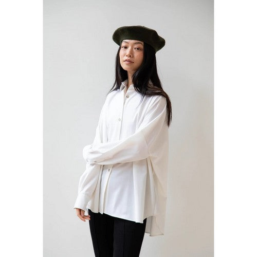 Wool Beret Hat in Olive Green