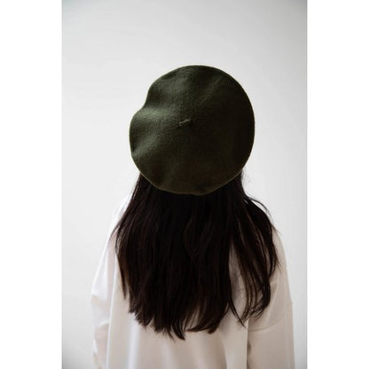 Wool Beret Hat in Olive Green