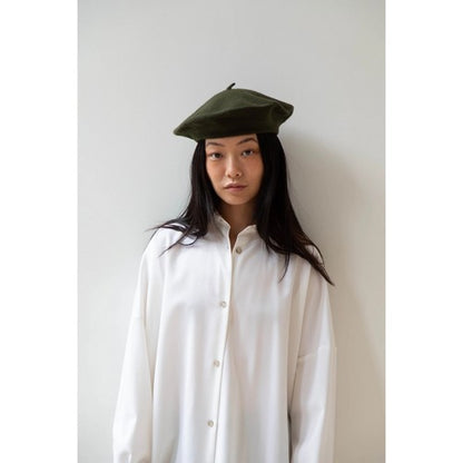 Wool Beret Hat in Olive Green