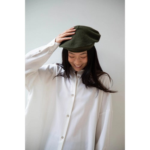 Wool Beret Hat in Olive Green
