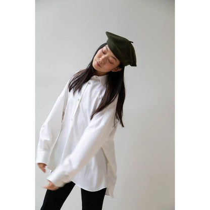 Wool Beret Hat in Olive Green