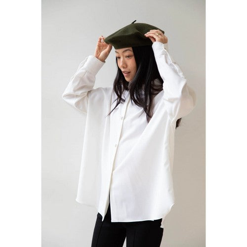 Wool Beret Hat in Olive Green